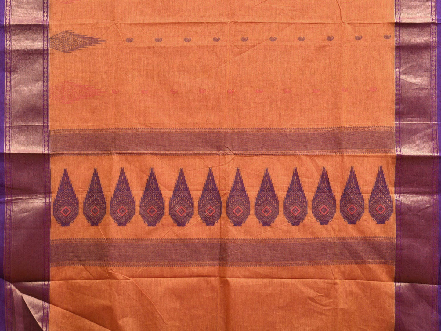 Orange and Purple Kanchipuram Cotton Saree with Pallu and One Side Border Design k0736