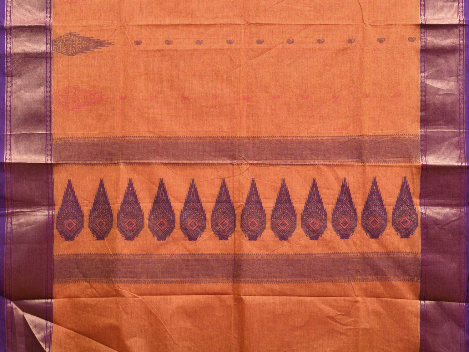 Orange and Purple Kanchipuram Cotton Saree with Pallu and One Side Border Design k0736
