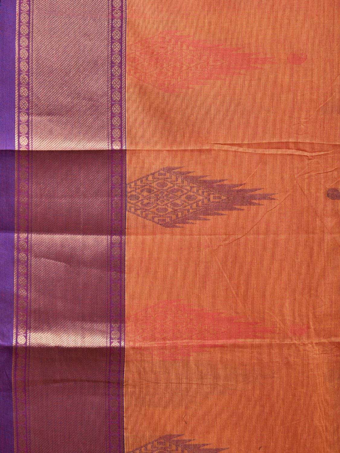 Orange and Purple Kanchipuram Cotton Saree with Pallu and One Side Border Design k0736