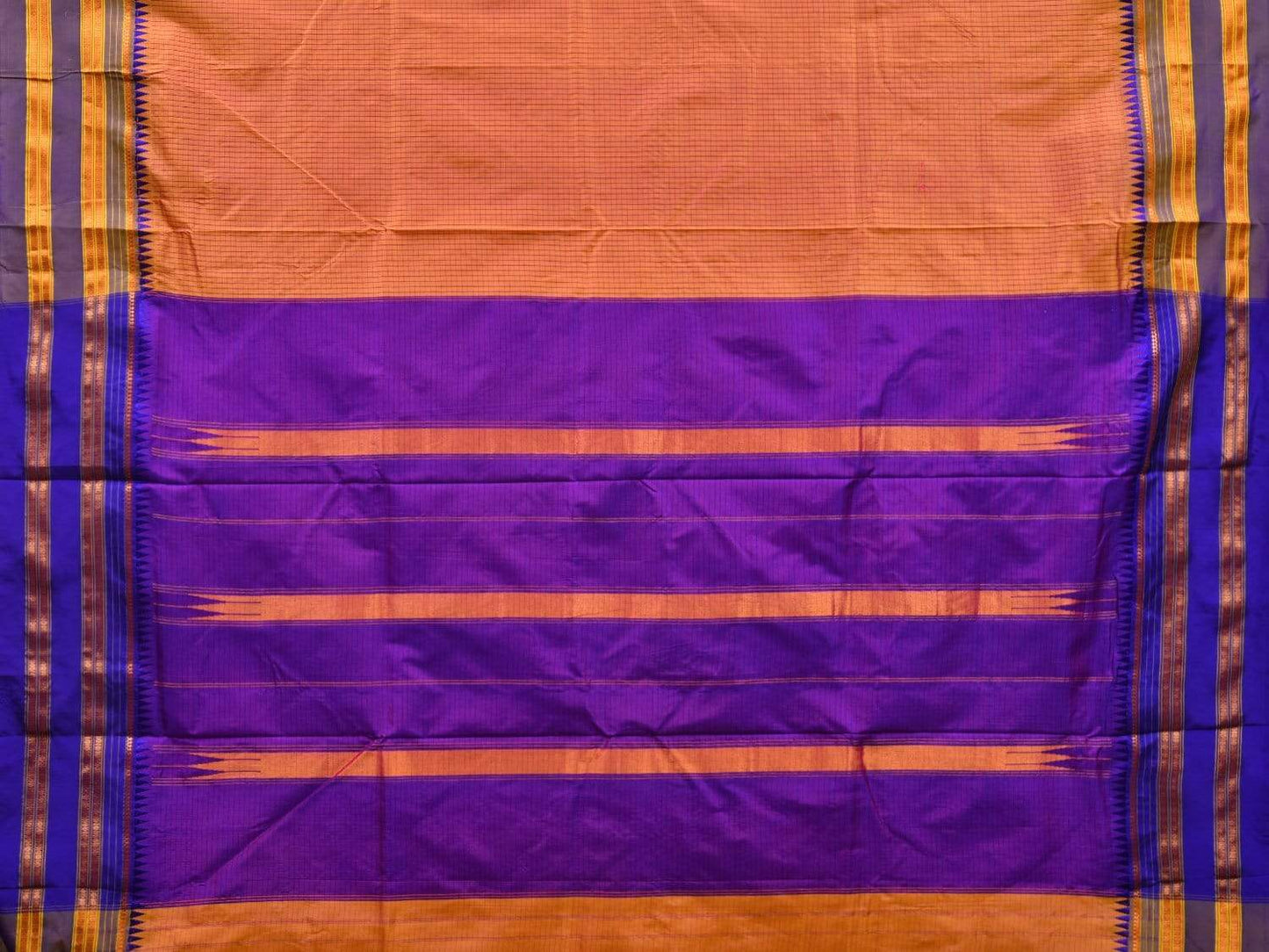 Orange and Purple Narayanpet Silk Saree with Checks Design No Blouse np0498