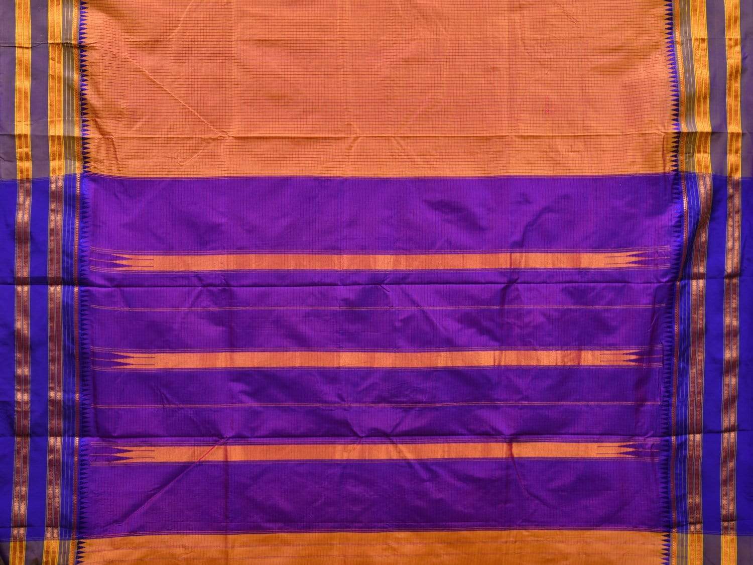Orange and Purple Narayanpet Silk Saree with Checks Design No Blouse np0498