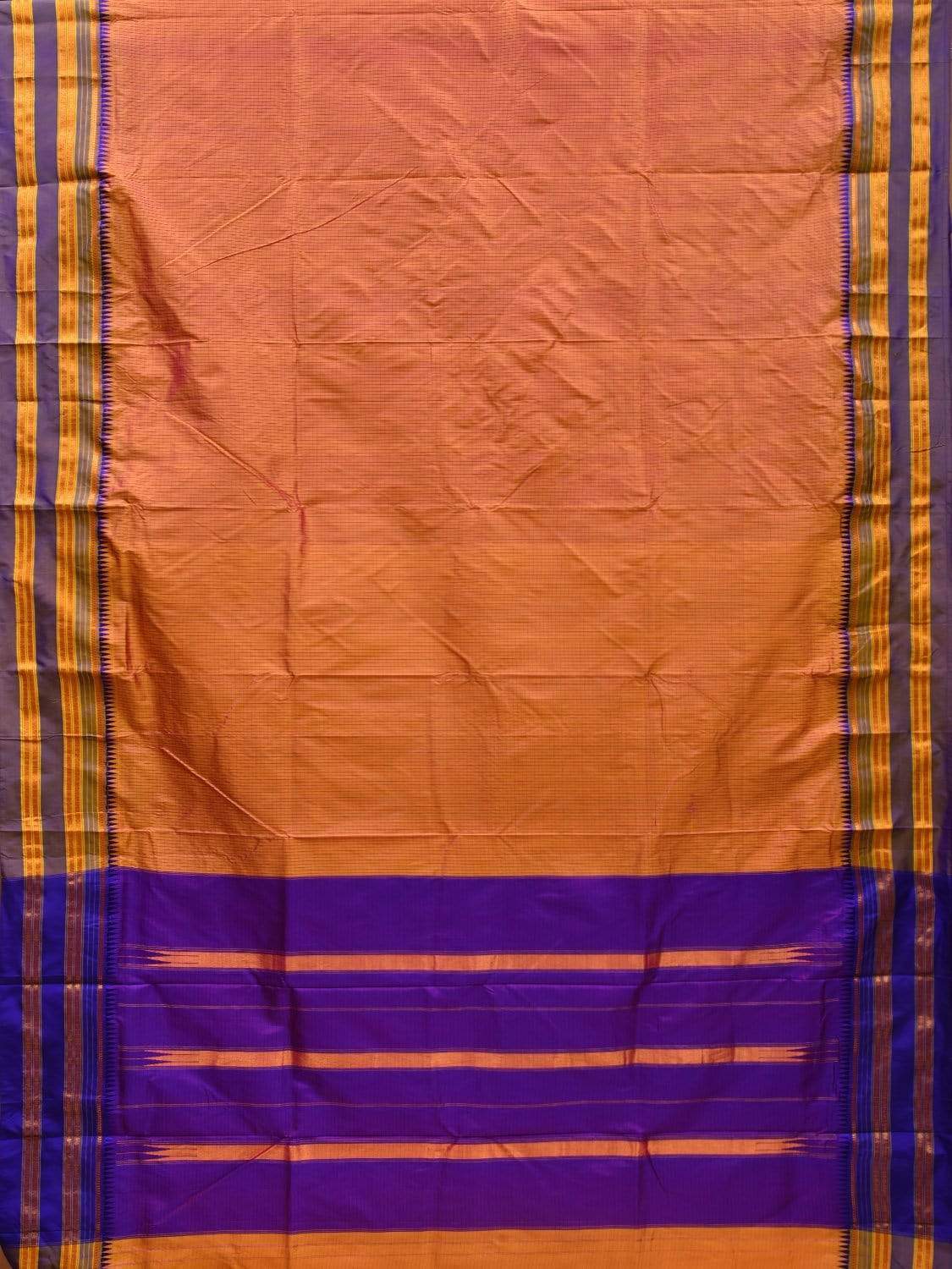 Orange and Purple Narayanpet Silk Saree with Checks Design No Blouse np0498