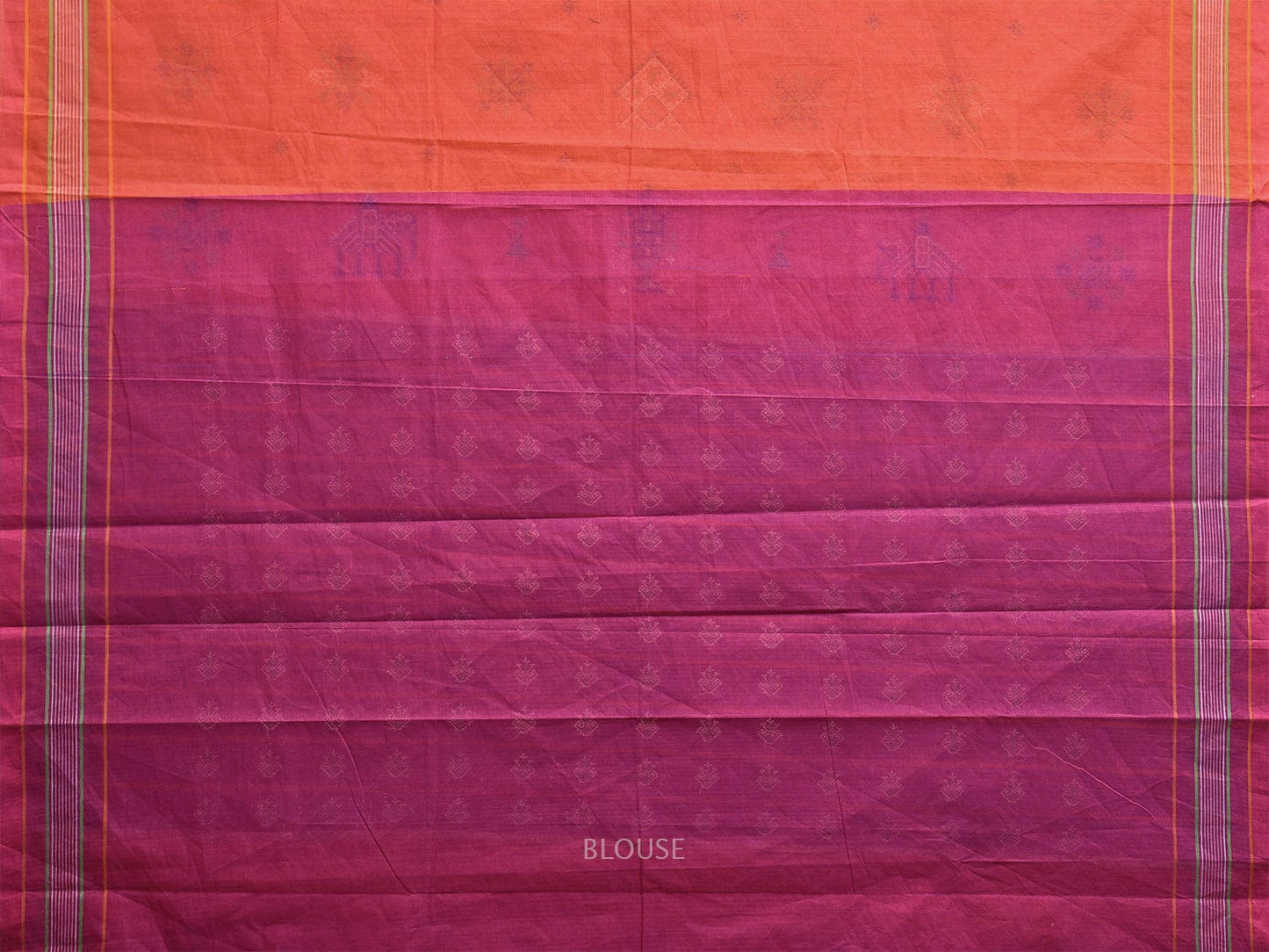Orange and Purple Venkatagiri Cotton Handloom Saree with Kasuti Work Design o0641