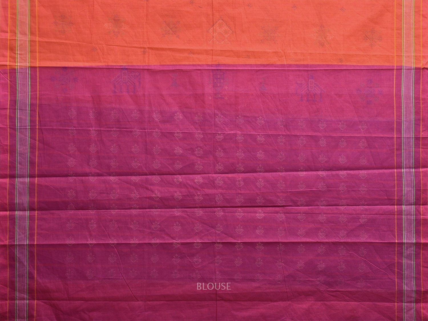 Orange and Purple Venkatagiri Cotton Handloom Saree with Kasuti Work Design o0641