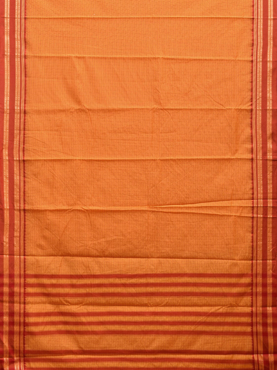 Orange and Red Bamboo Cotton Saree with Checks Design No Blouse bc0606