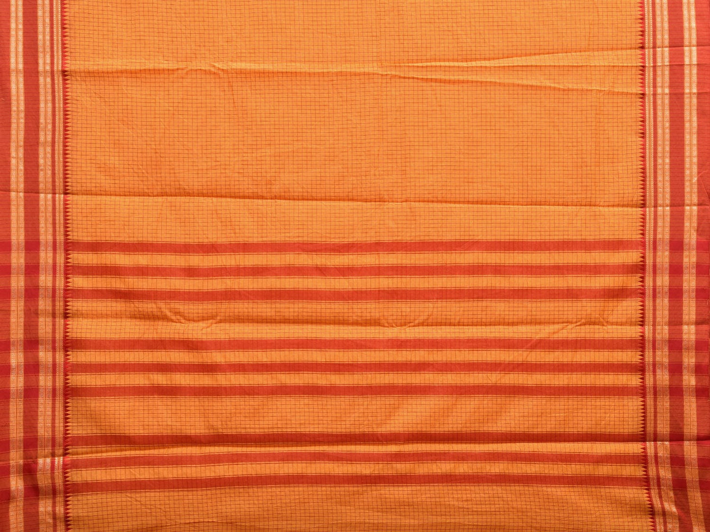 Orange and Red Bamboo Cotton Saree with Checks Design No Blouse bc0606