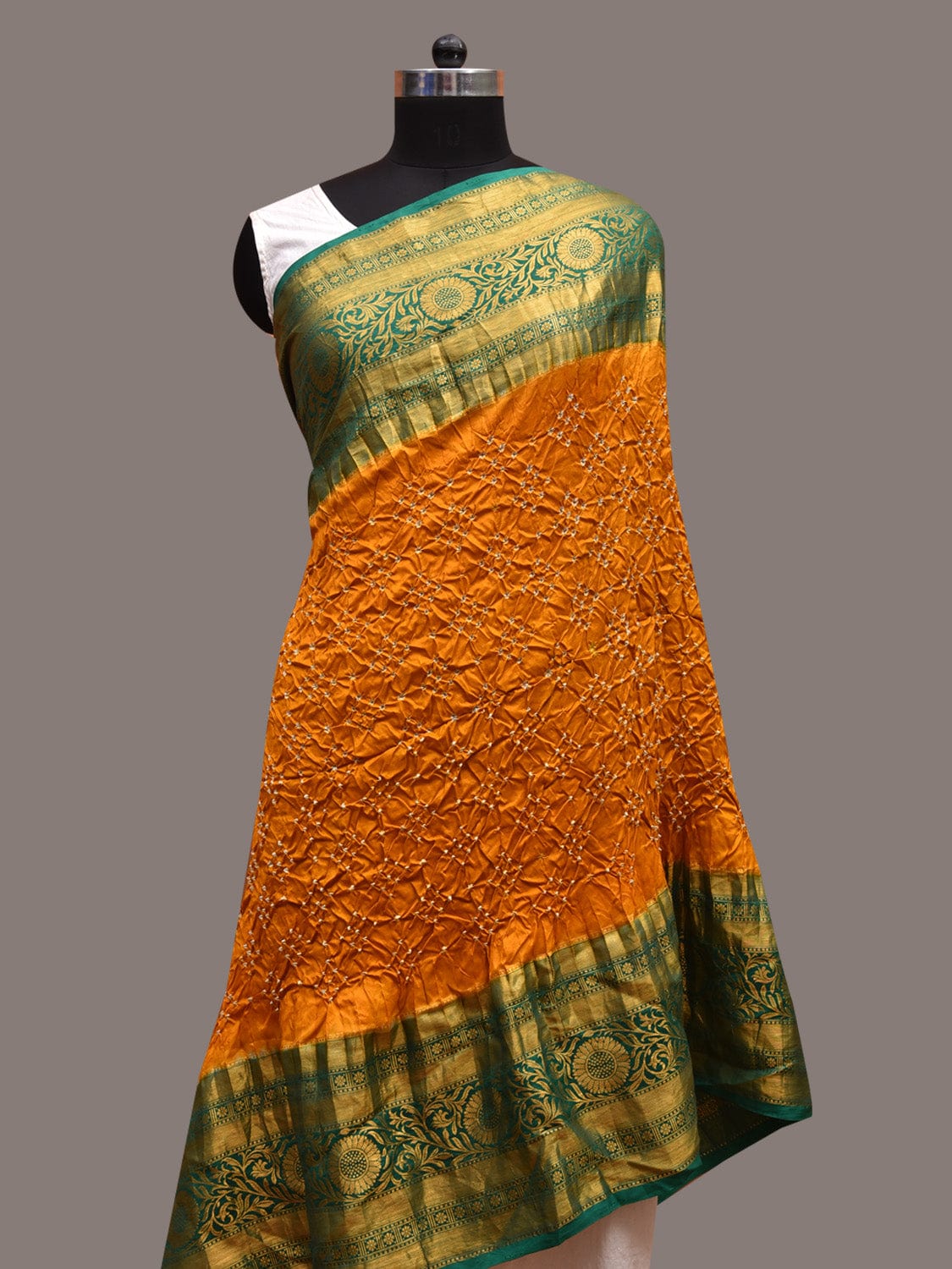 Orange and Red Bandhani Kalamkari Hand Painted Kanchipuram Silk Handloom Dupatta with Floral and Peacocks Design ds3630