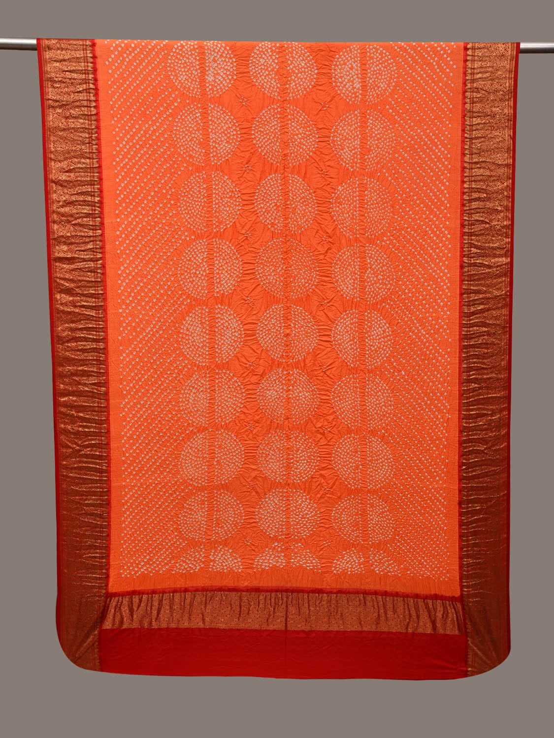 Orange and Red Bandhani Kanchipuram Silk Handloom Dupatta with Border Design ds2964