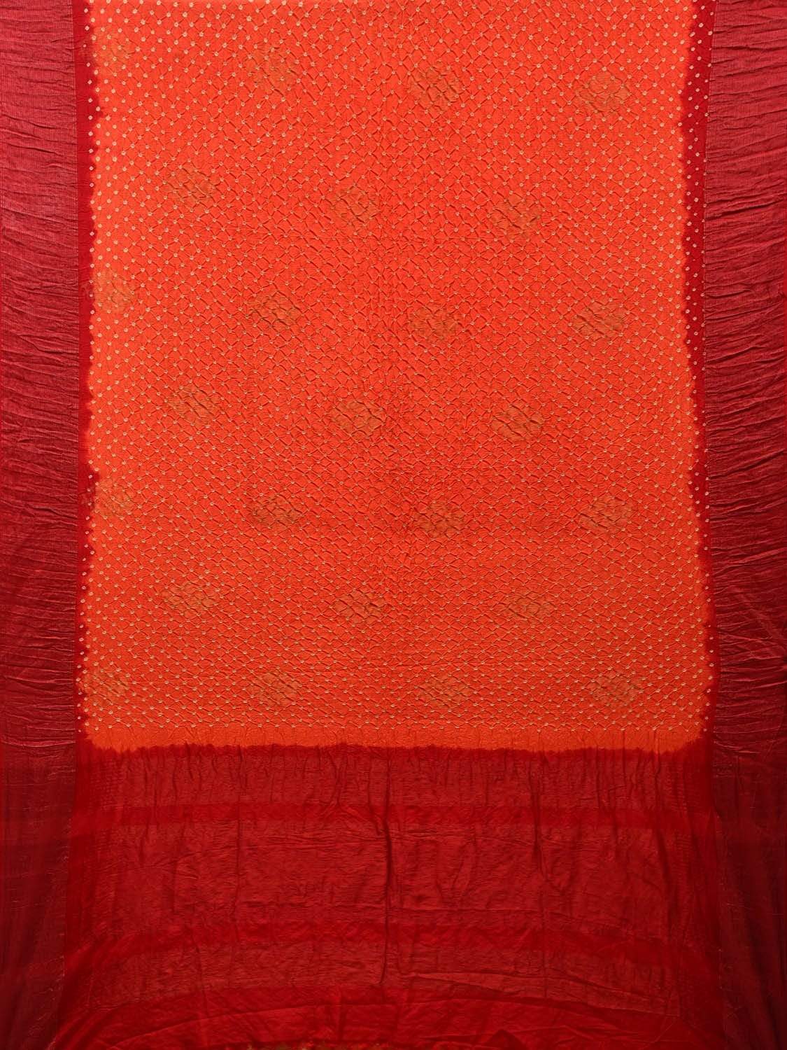 Orange and Red Bandhani Uppada Silk Handloom Saree with Nilambari Buta Design bn0306