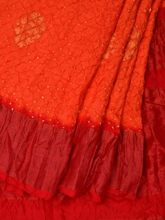 Orange and Red Bandhani Uppada Silk Handloom Saree with Nilambari Buta Design bn0306