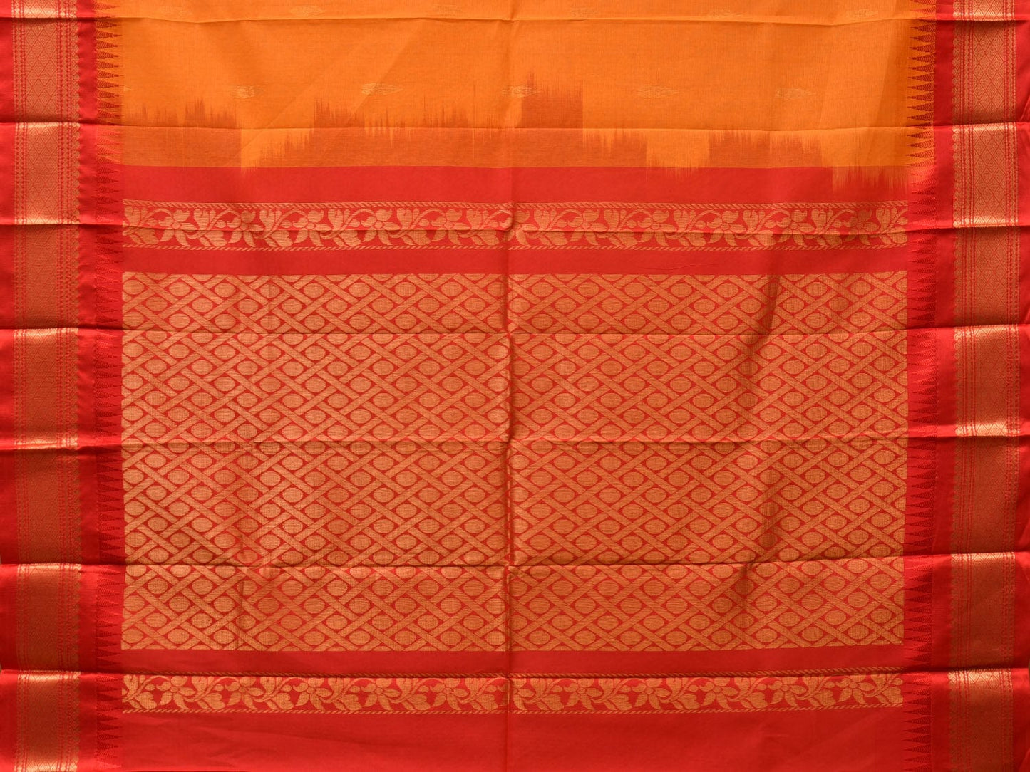 Orange and Red Gadwal Cotton Plain Saree with Body Buta and Pallu Design No Blouse g0356