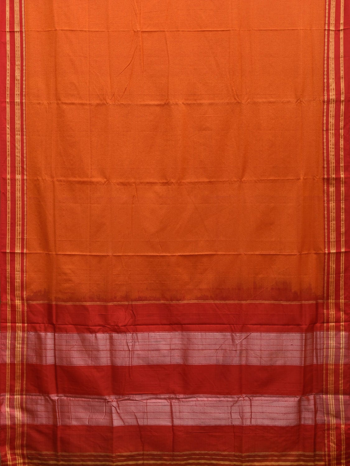 Orange and Red ilkal Cotton Handloom Plain Saree with Strips Pallu Design o0470