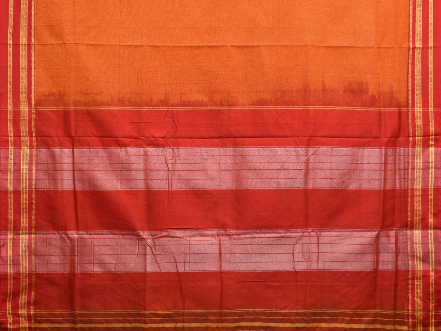 Orange and Red ilkal Cotton Handloom Plain Saree with Strips Pallu Design o0470