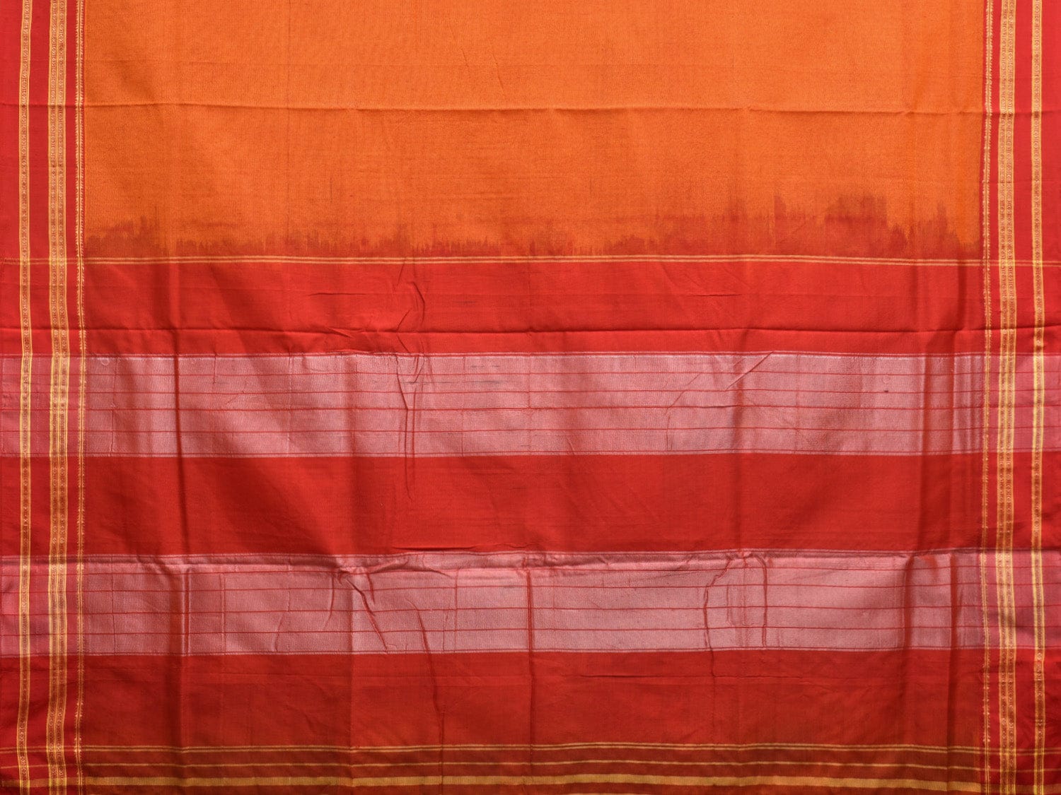 Orange and Red ilkal Cotton Handloom Plain Saree with Strips Pallu Design o0470