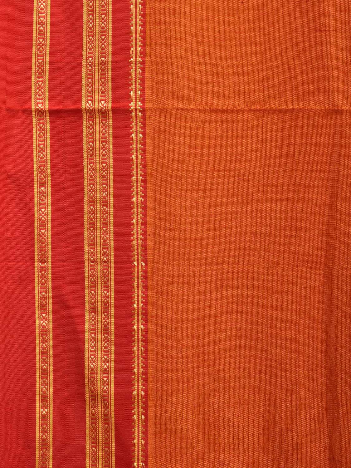 Orange and Red ilkal Cotton Handloom Plain Saree with Strips Pallu Design o0470