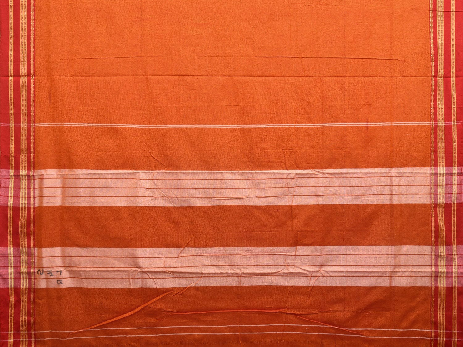 Orange and Red ilkal Cotton Handloom Plain Saree with Strips Pallu Design o0470