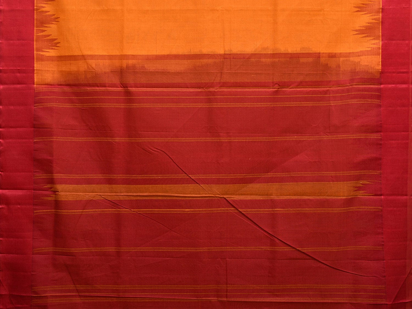 Orange and Red Khadi Cotton Handloom Saree with Big Temple Border Design kh0676