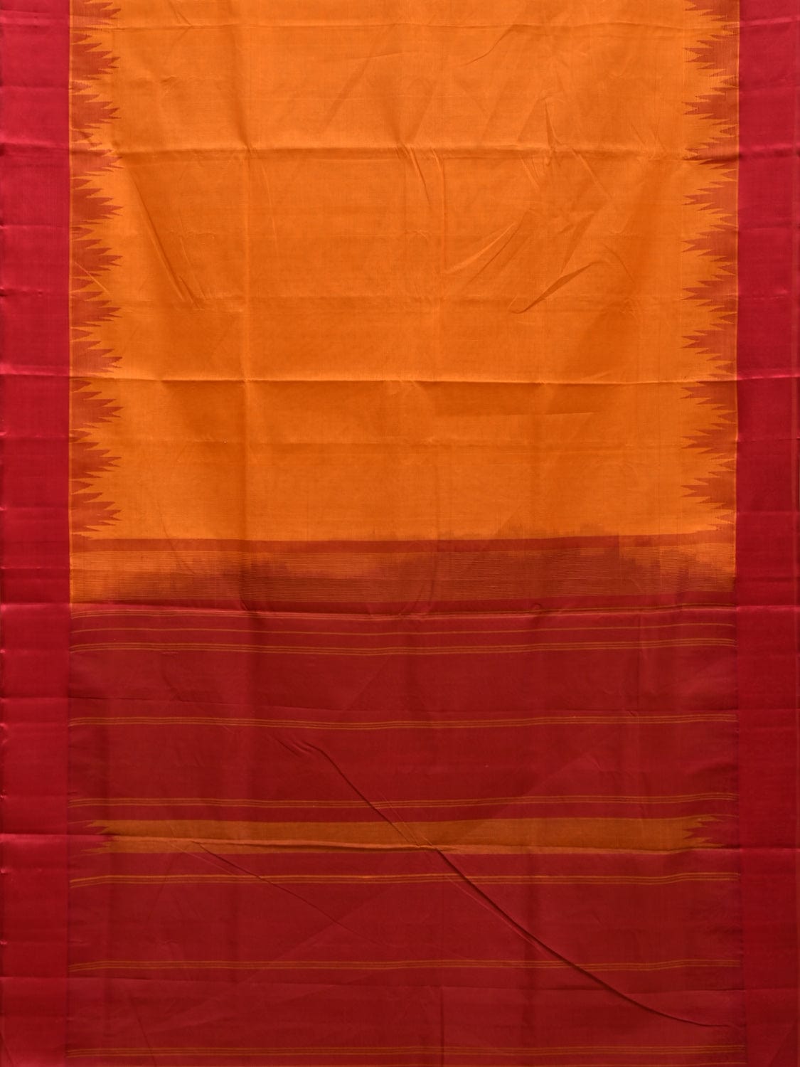 Orange and Red Khadi Cotton Handloom Saree with Big Temple Border Design kh0676