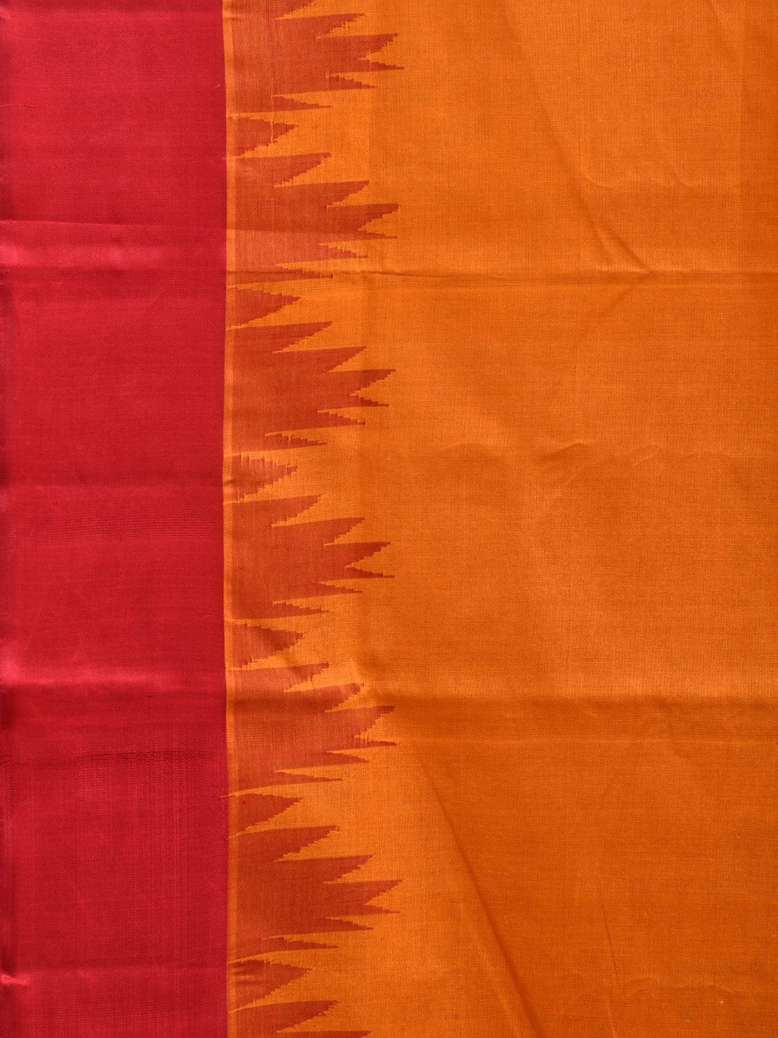 Orange and Red Khadi Cotton Handloom Saree with Big Temple Border Design kh0676