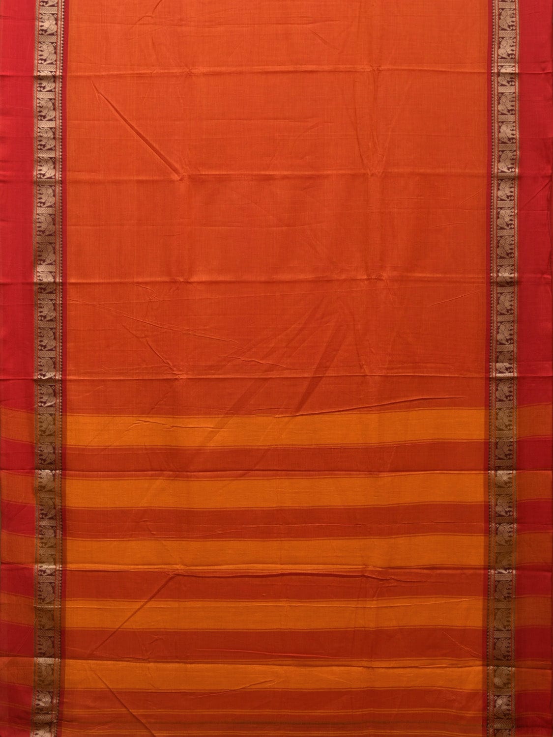 Orange and Red Narayanpet Cotton Saree with Elephant Border Design No Blouse np0894