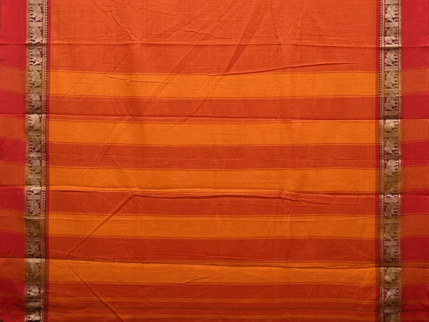 Orange and Red Narayanpet Cotton Saree with Elephant Border Design No Blouse np0894