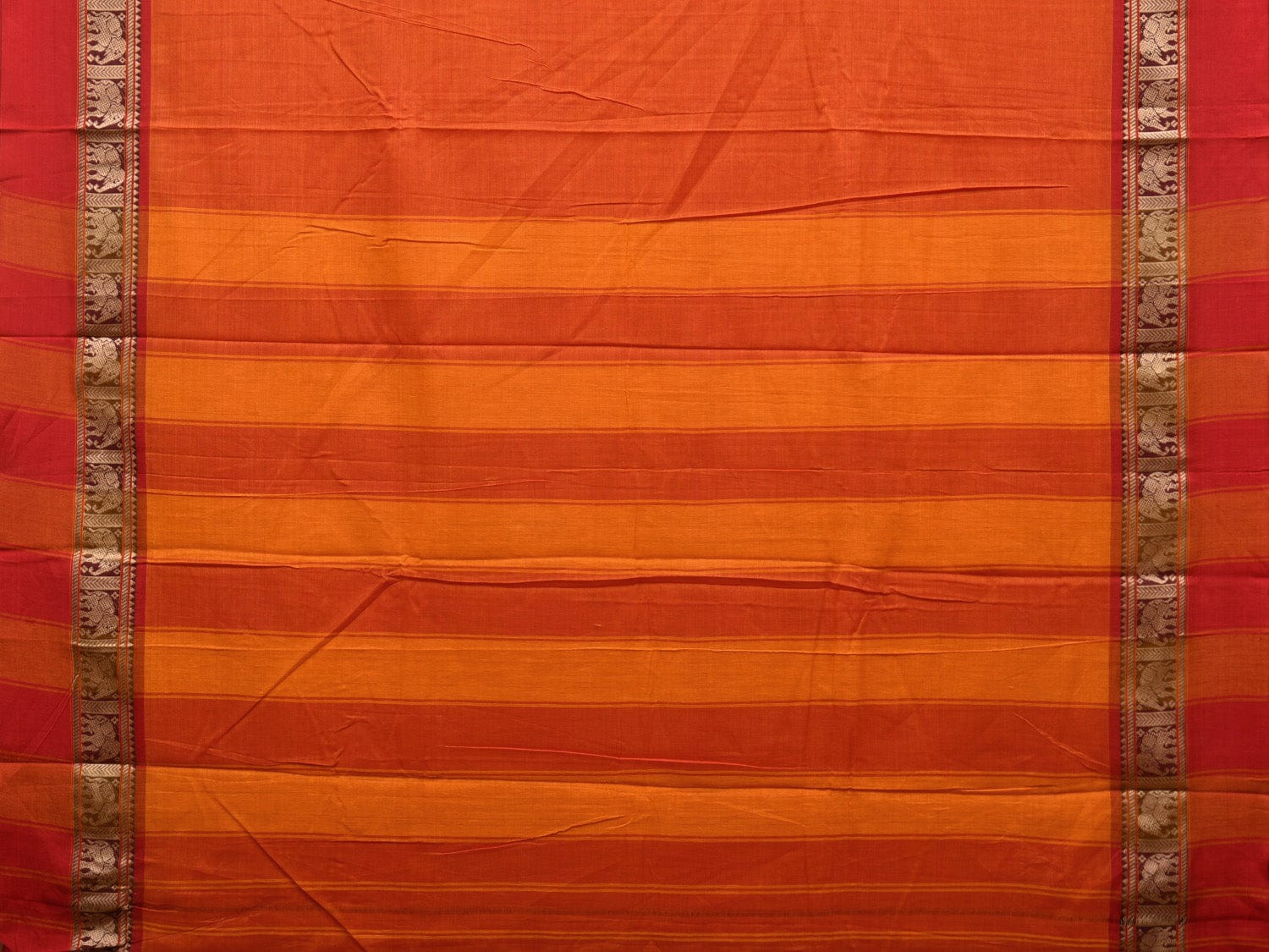 Orange and Red Narayanpet Cotton Saree with Elephant Border Design No Blouse np0894