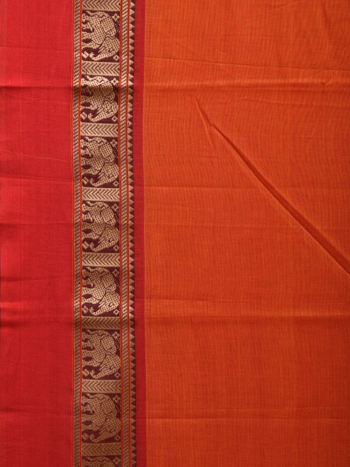 Orange and Red Narayanpet Cotton Saree with Elephant Border Design No Blouse np0894