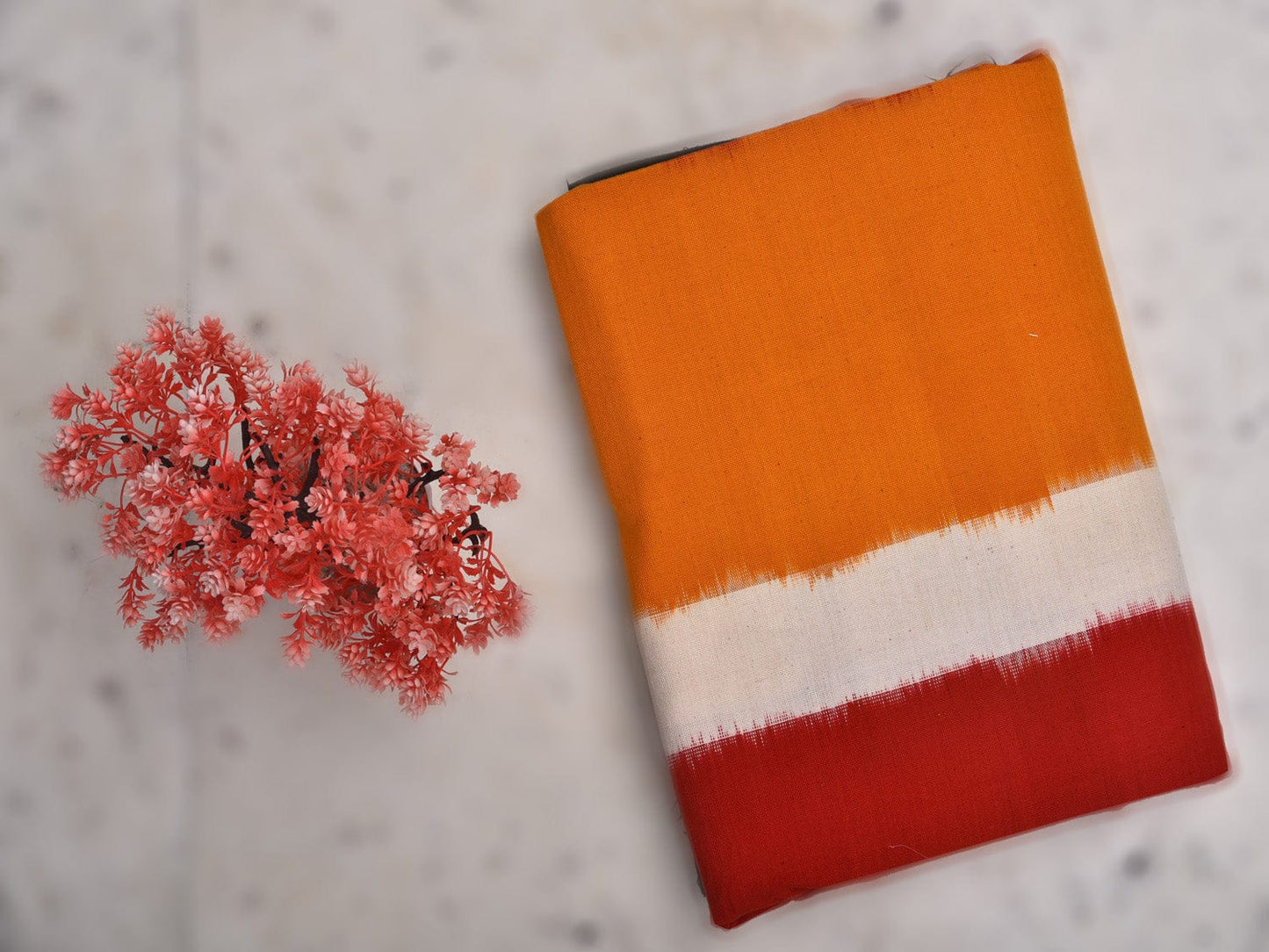 Orange and Red Pochampally Ikat Cotton Handloom Bedsheet with Square Design 90 x 108 Inches No Pillow Covers bd0061