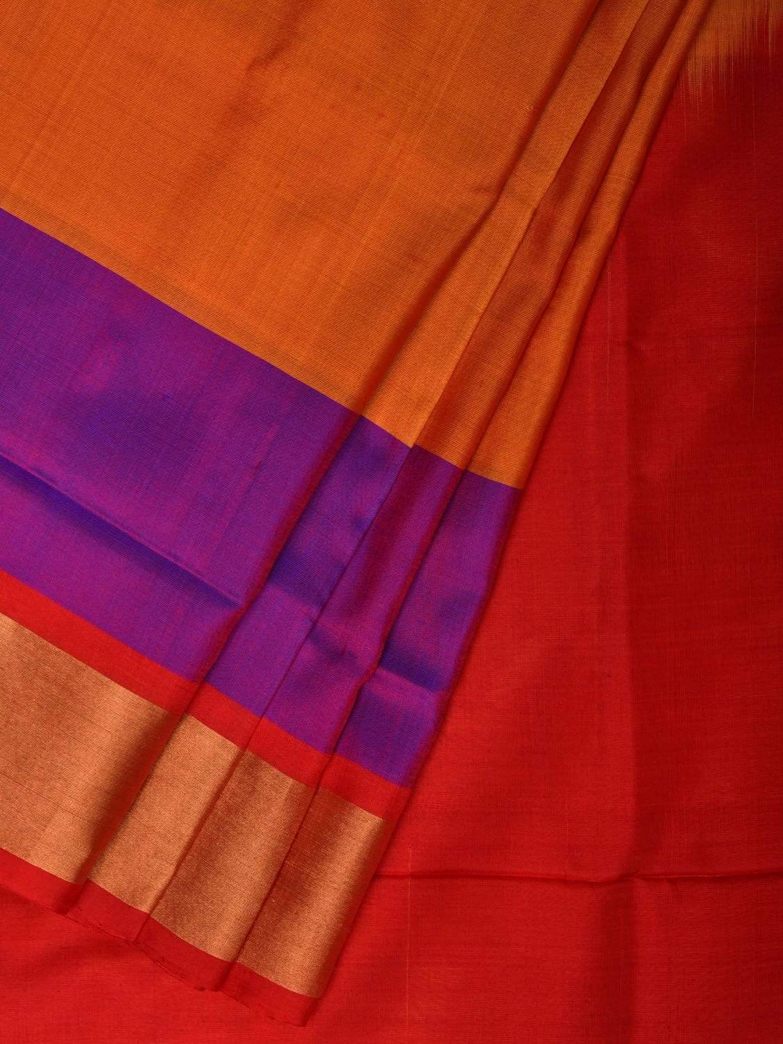 Orange and Red Uppada Silk Handloom Plain Saree with Contrast Pallu Design u1750