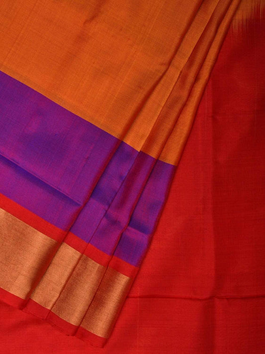 Orange and Red Uppada Silk Handloom Plain Saree with Contrast Pallu Design u1750