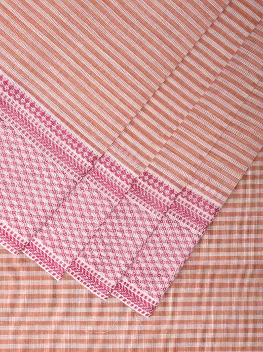 Orange and White Kanchipuram Cotton Handloom Saree with Strips Design k0581