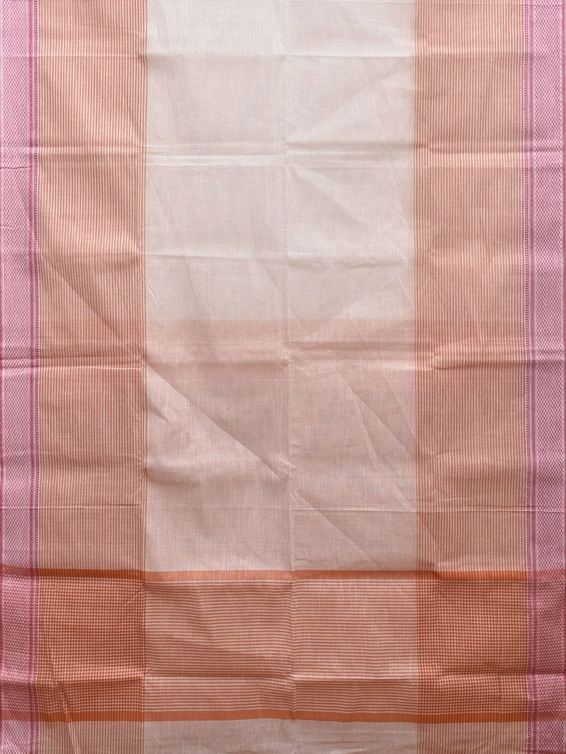 Orange and White Kanchipuram Cotton Handloom Saree with Strips Design k0581