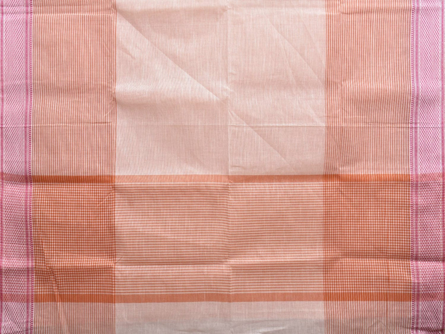 Orange and White Kanchipuram Cotton Handloom Saree with Strips Design k0581