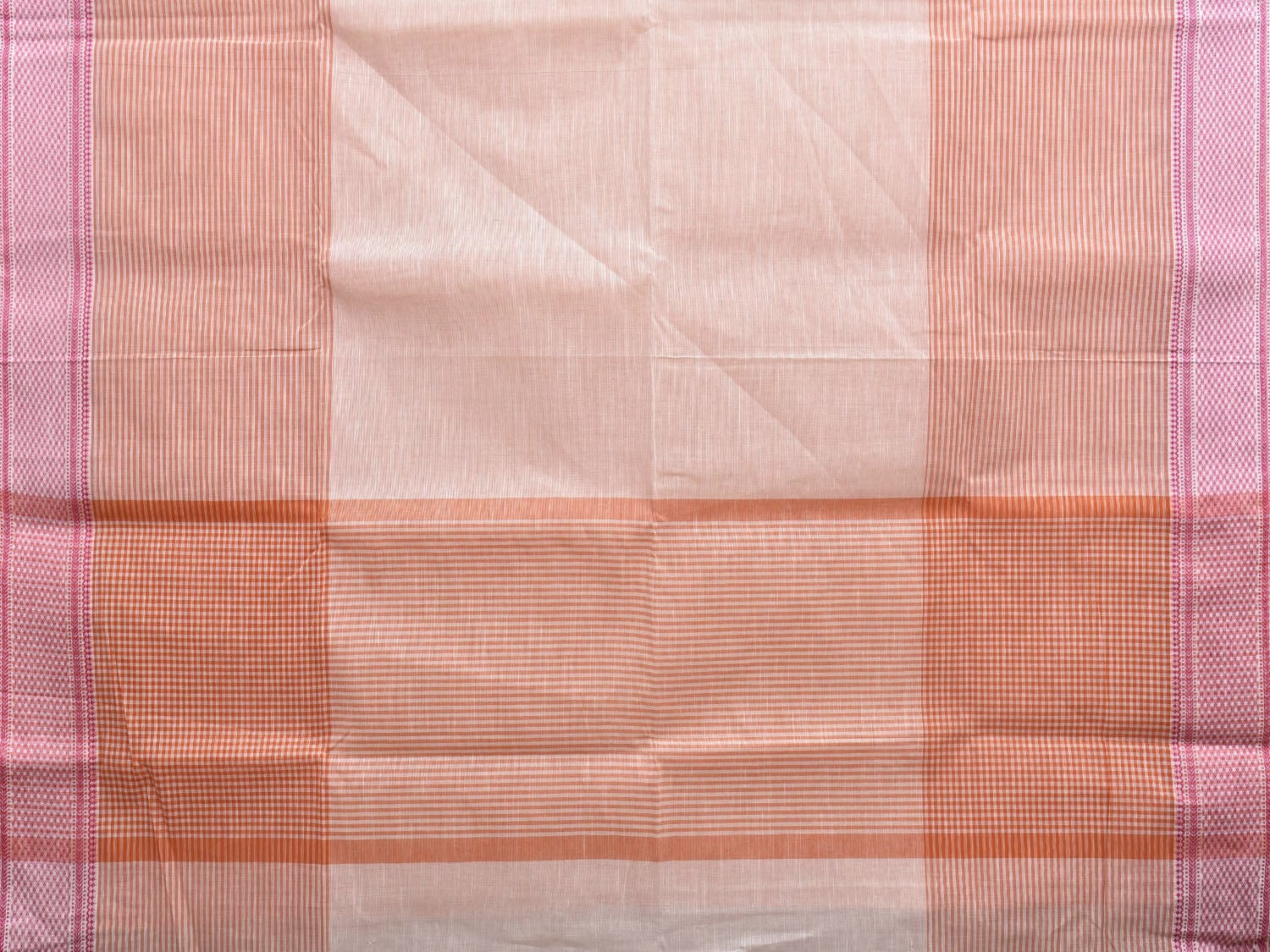 Orange and White Kanchipuram Cotton Handloom Saree with Strips Design k0581