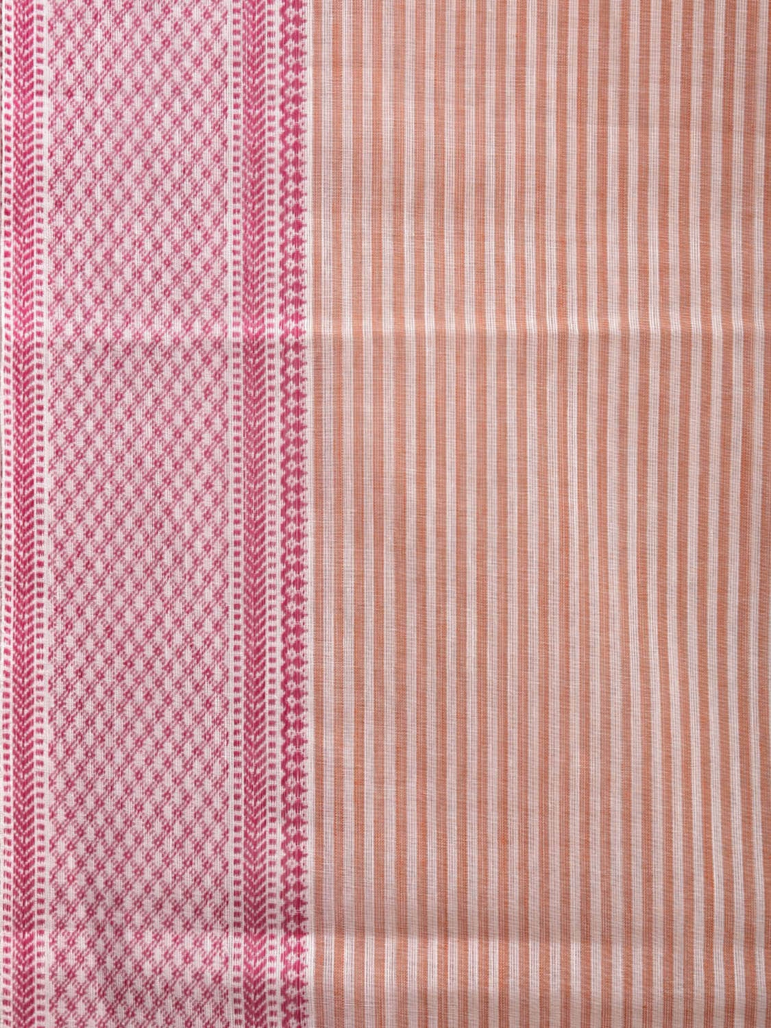 Orange and White Kanchipuram Cotton Handloom Saree with Strips Design k0581