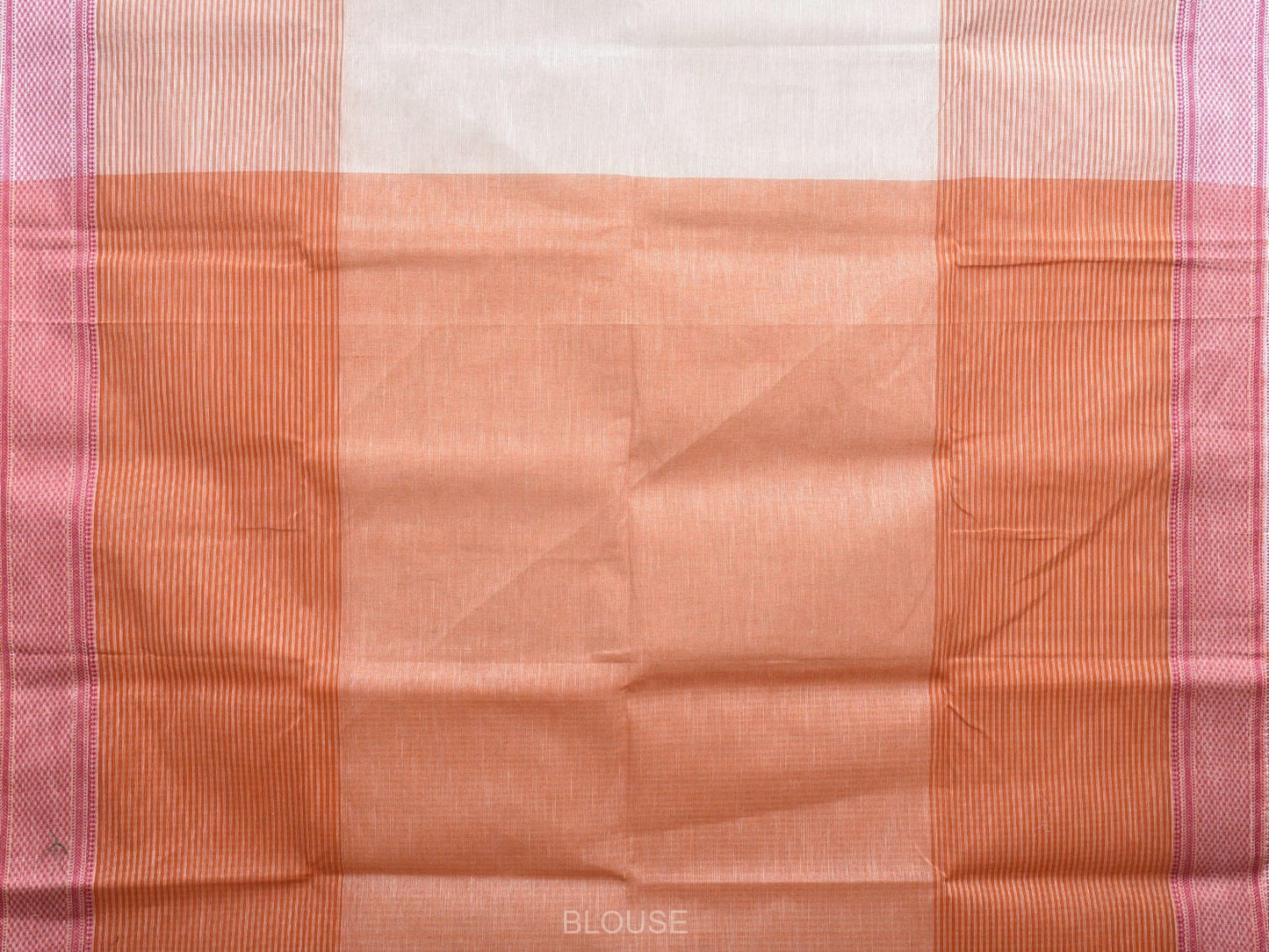 Orange and White Kanchipuram Cotton Handloom Saree with Strips Design k0581