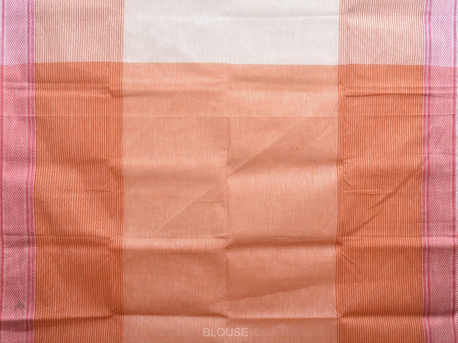 Orange and White Kanchipuram Cotton Handloom Saree with Strips Design k0581