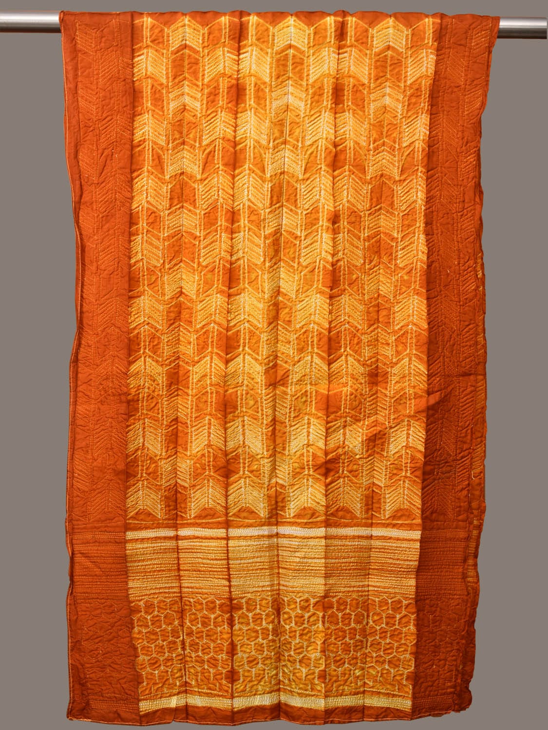 Orange and Yellow Shibori Silk Handloom Stole with Arrow Design ds3155
