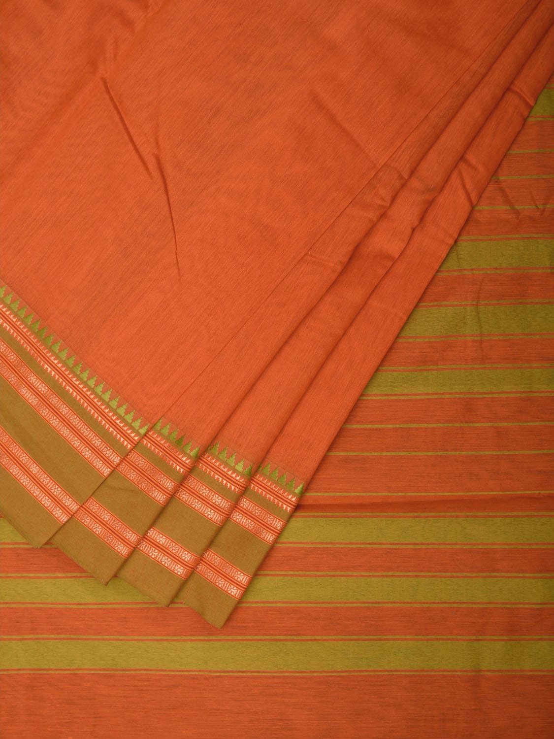 Orange Bamboo Cotton Plain Saree with Border Design bc0083