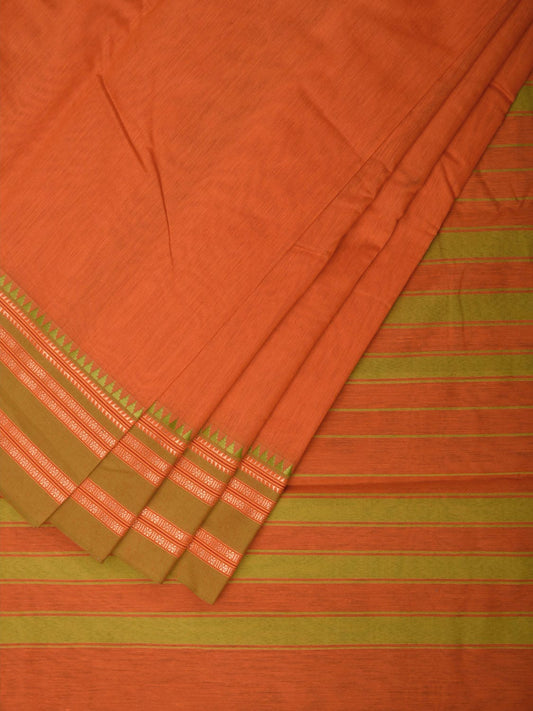 Orange Bamboo Cotton Plain Saree with Border Design bc0083