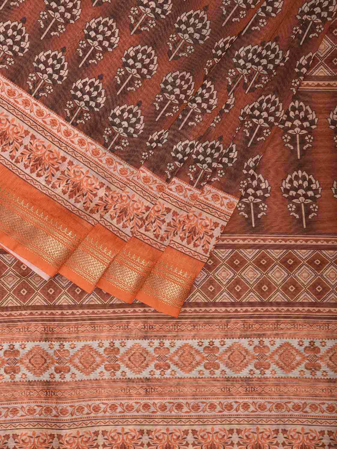 Orange Bamboo Cotton Saree with All Over Digital Print Design bc0788