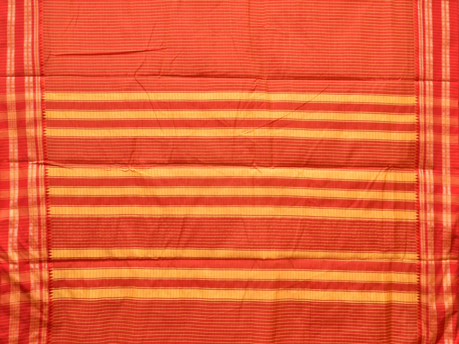 Orange Bamboo Cotton Saree with Checks Design No Blouse bc0192