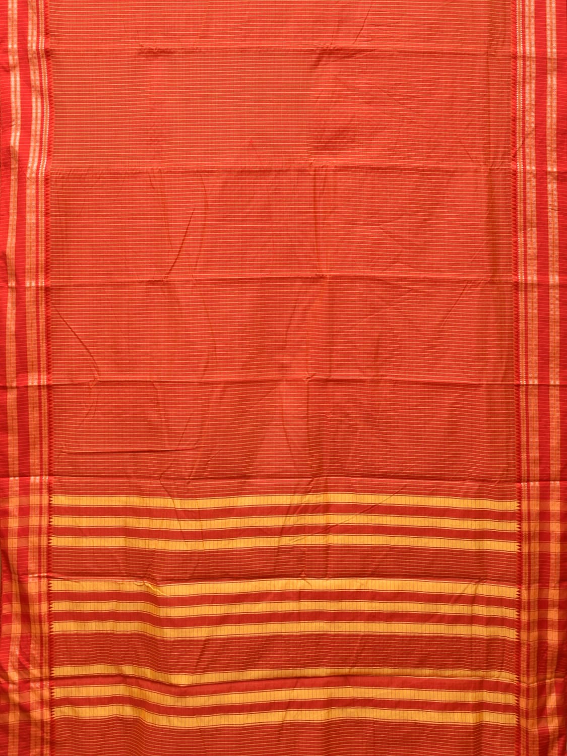 Orange Bamboo Cotton Saree with Checks Design No Blouse bc0192