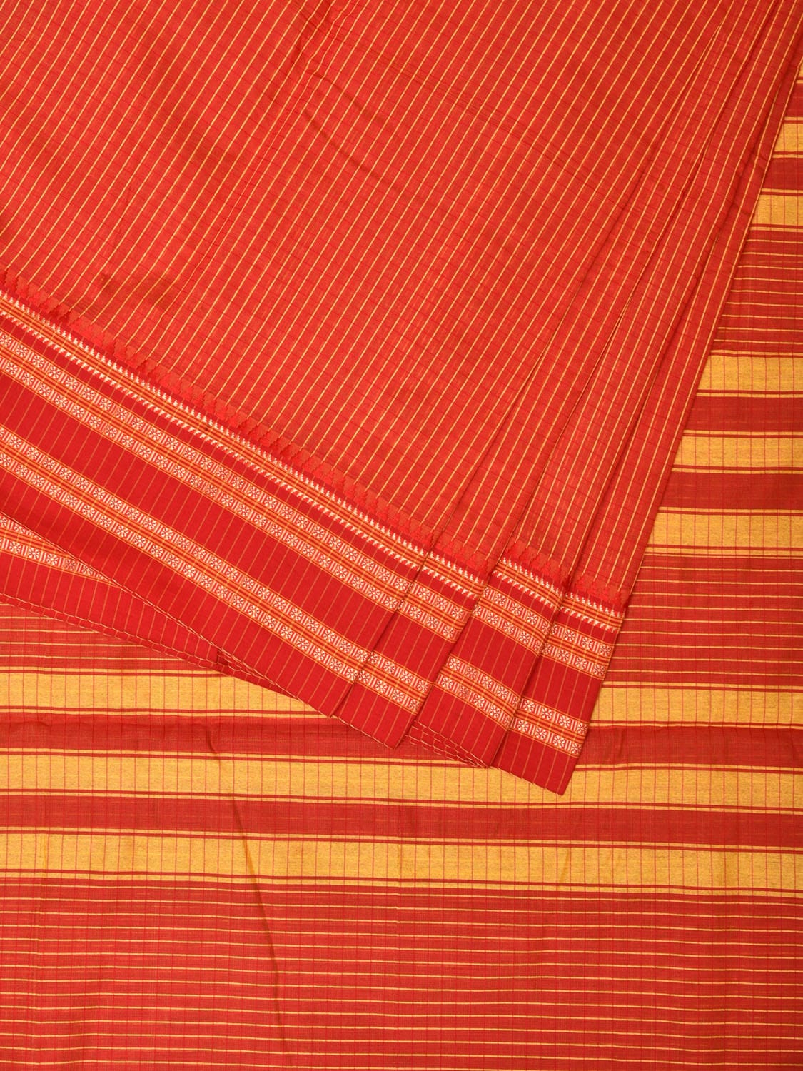 Orange Bamboo Cotton Saree with Checks Design No Blouse bc0192