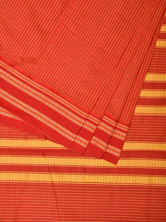 Orange Bamboo Cotton Saree with Checks Design No Blouse bc0192