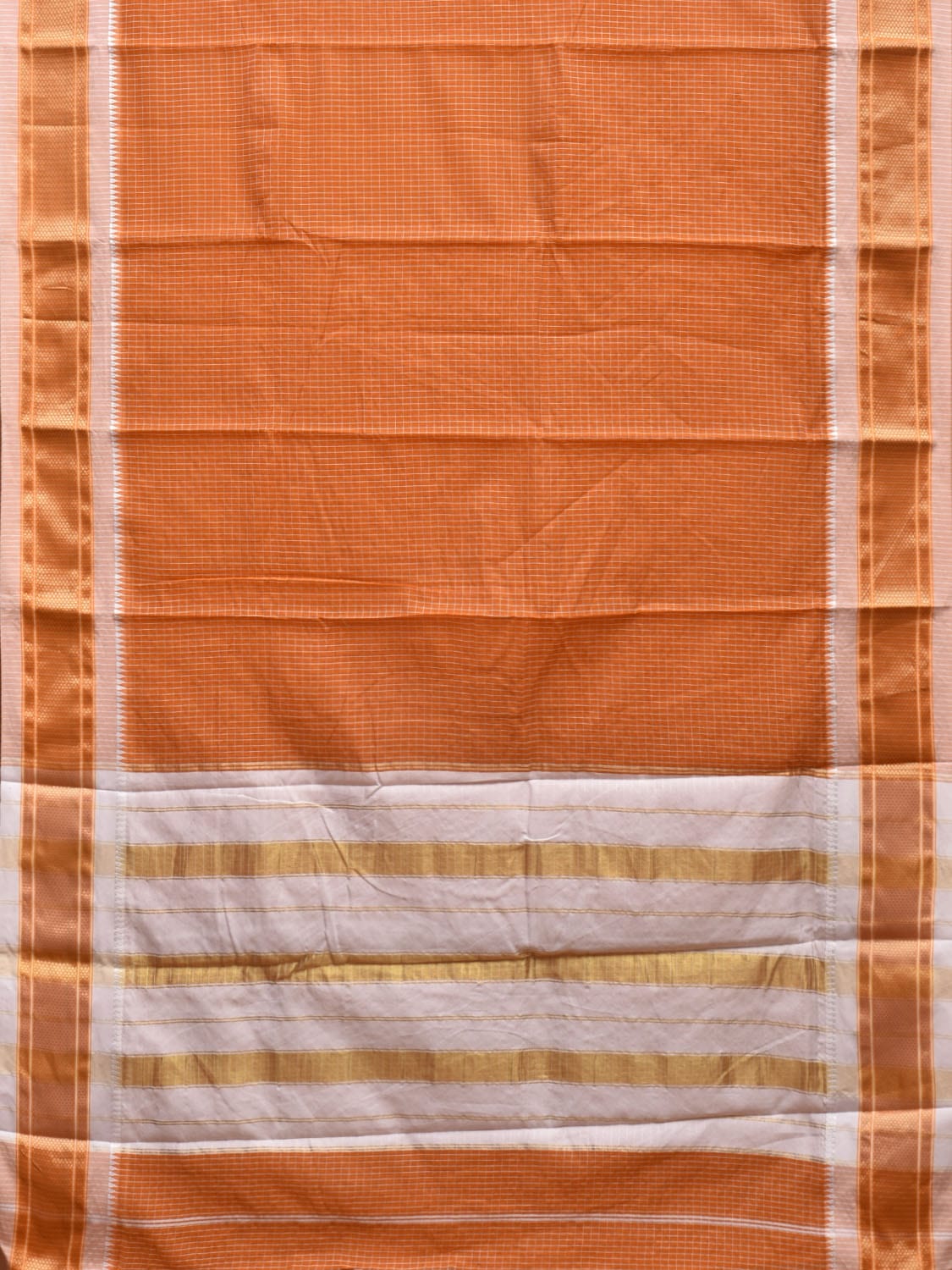 Orange Bamboo Cotton Saree with Checks Design No Blouse bc0290