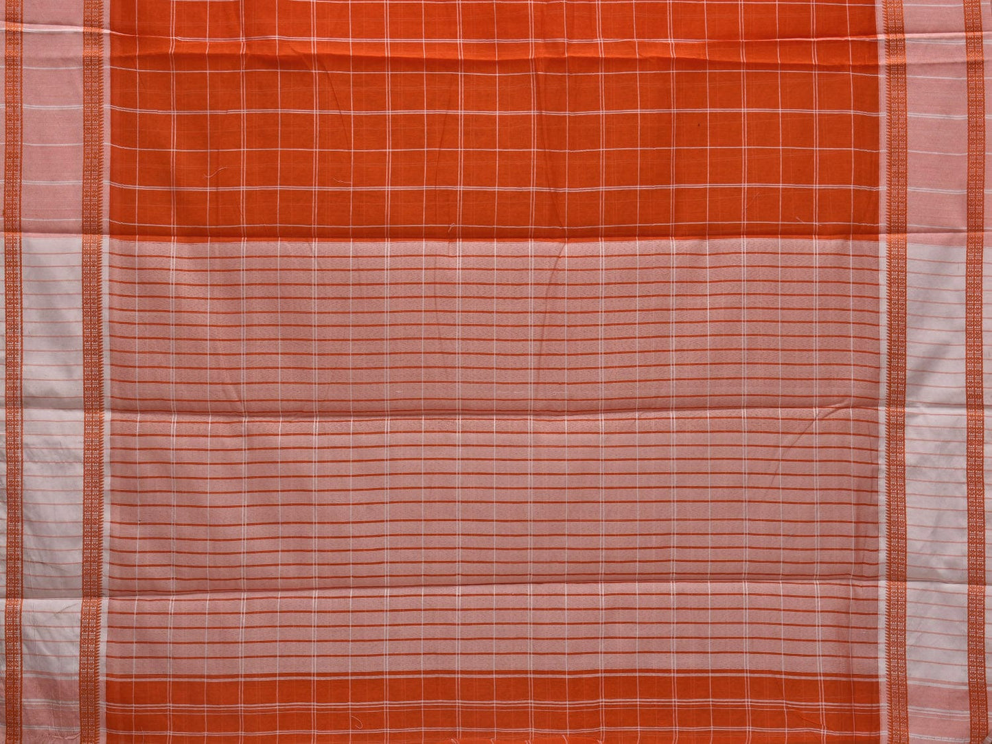 Orange Bamboo Cotton Saree with Checks Design No Blouse o0363