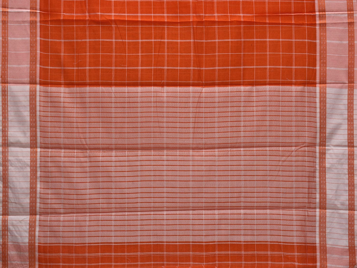 Orange Bamboo Cotton Saree with Checks Design No Blouse o0363