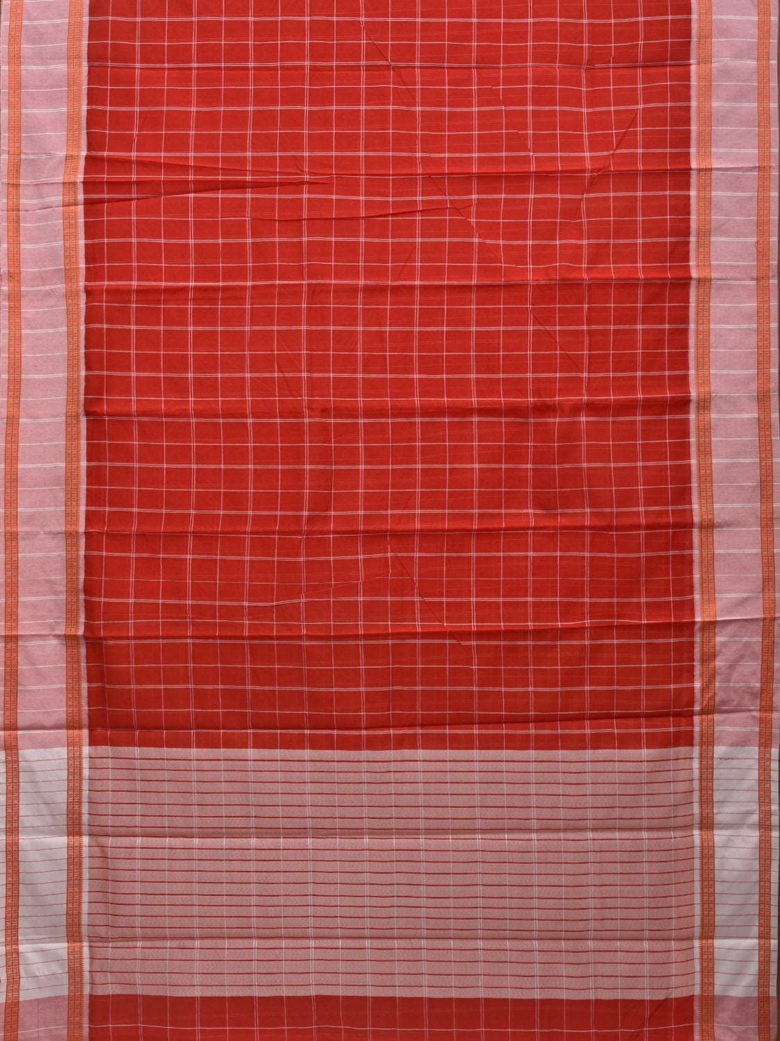 Orange Bamboo Cotton Saree with Checks Design No Blouse o0364