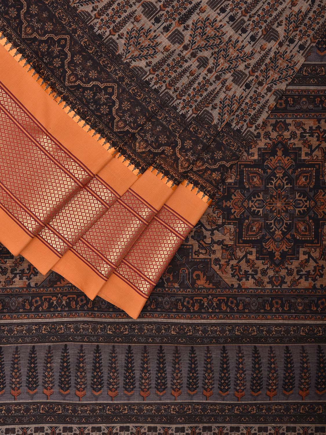 Orange Bamboo Cotton Saree with Digital Print Design bc0760